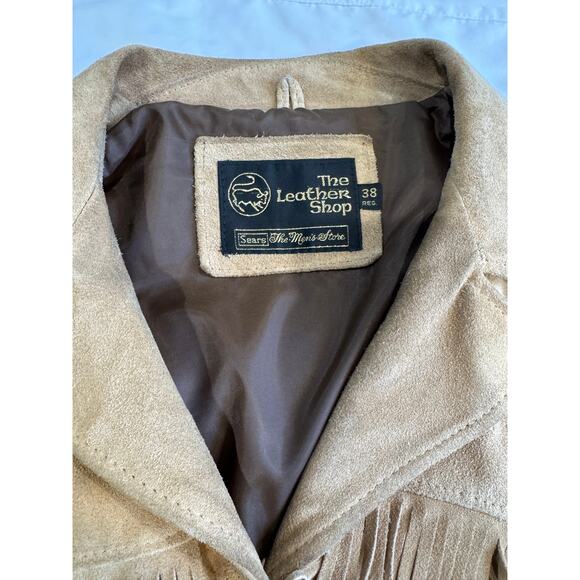 Vintage Sears The Leather Shop Leather Fringe Jacket Brown USA Western - Picture 5 of 16